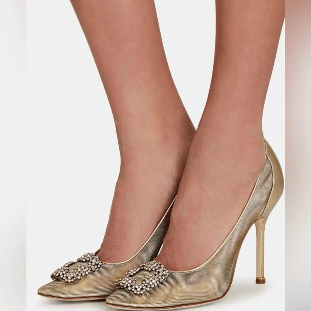 Manolo Blahnik Gold Embellished Heels - Picture 8 of 10